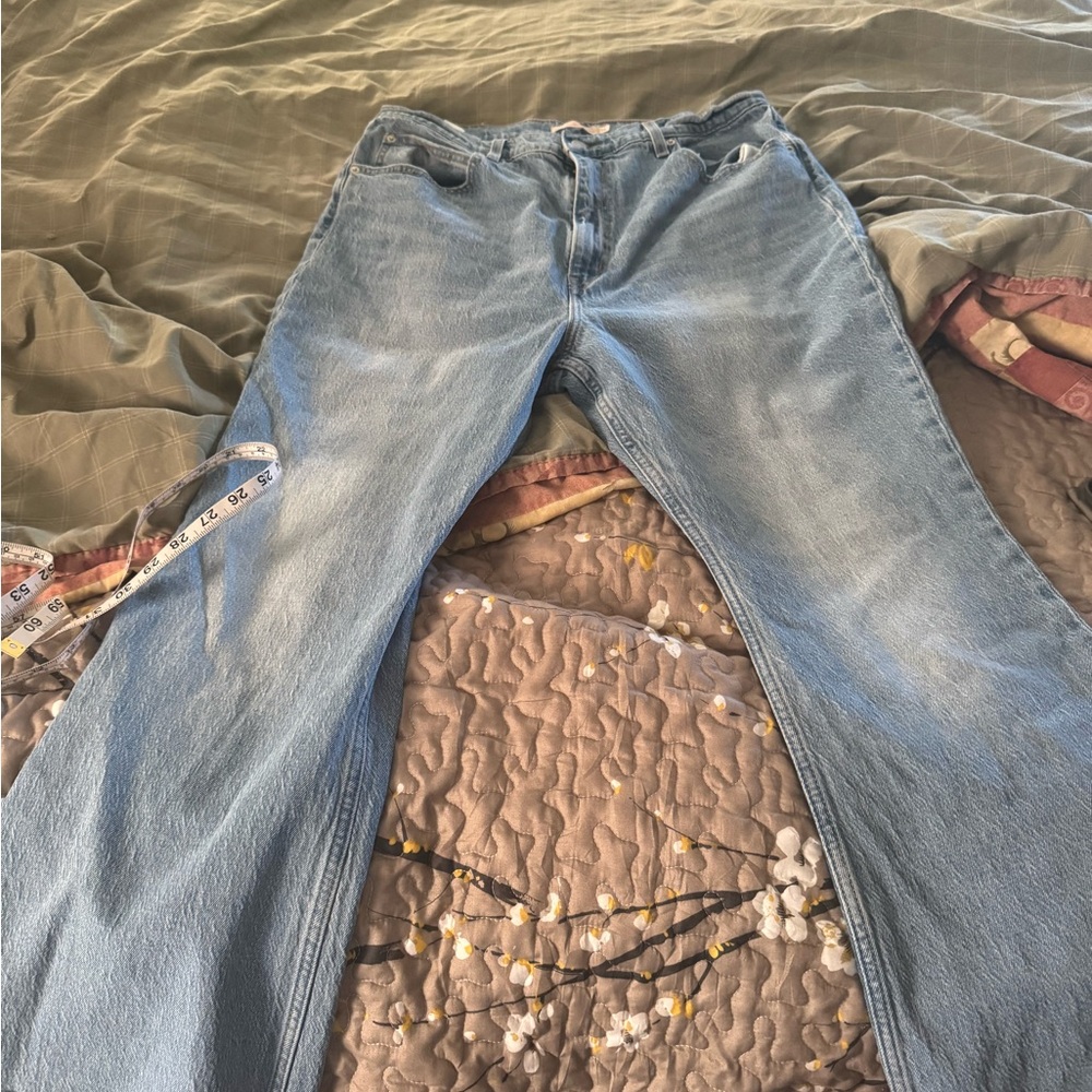 Moussy Blue Straight Leg Jeans with Distressed Look
